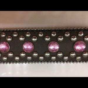 Western leather belt with pink rhinestones